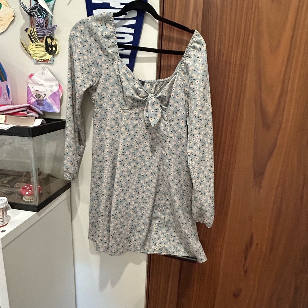 Lily Rose Light Blue Floral Tie-Front Mini Dress